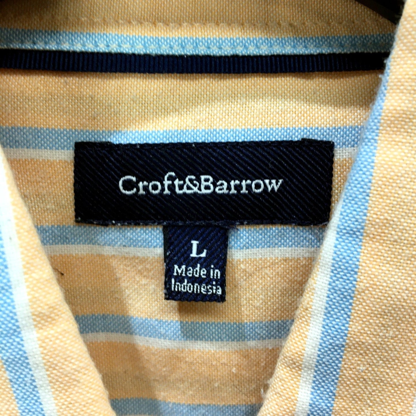 Croft & Barrow Mens Button-Down Shirt Tan Blue Striped Cotton Blend Size L