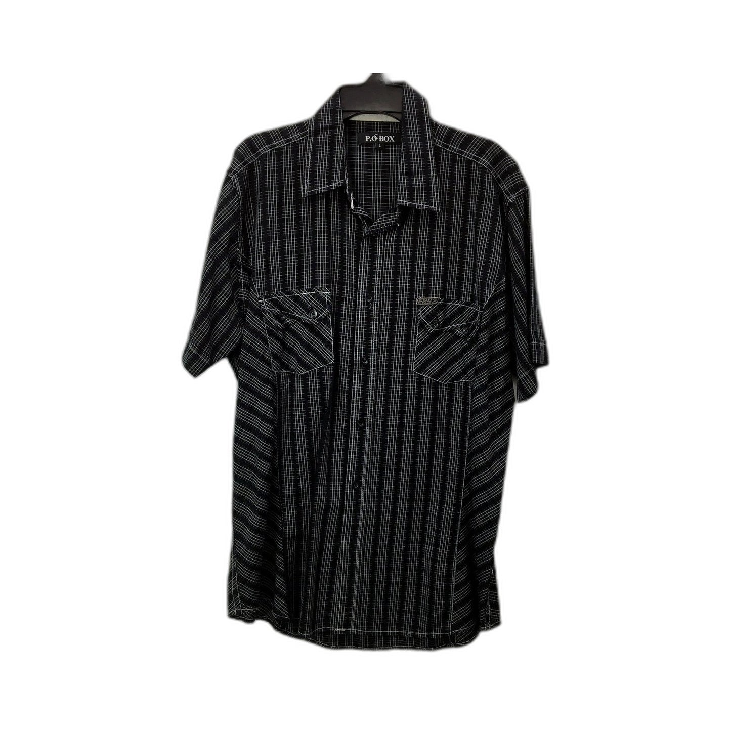 P.O. Box Mens Black and White Plaid Button-Down Shirt Cotton Casual Size L