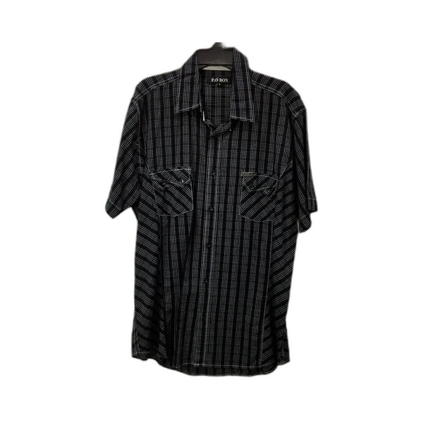 P.O. Box Mens Black and White Plaid Button-Down Shirt Cotton Casual Size L