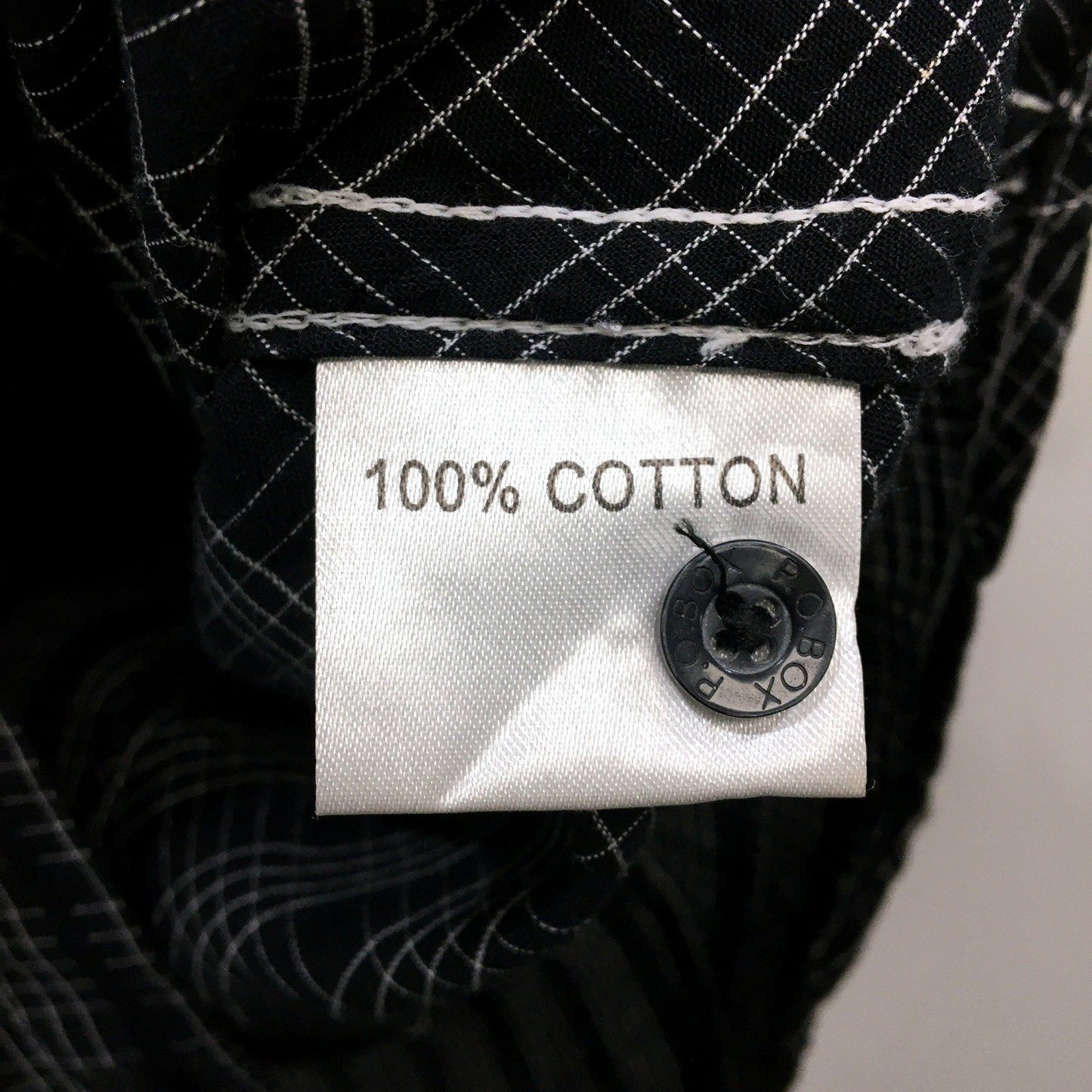 P.O. Box Mens Black and White Plaid Button-Down Shirt Cotton Casual Size L