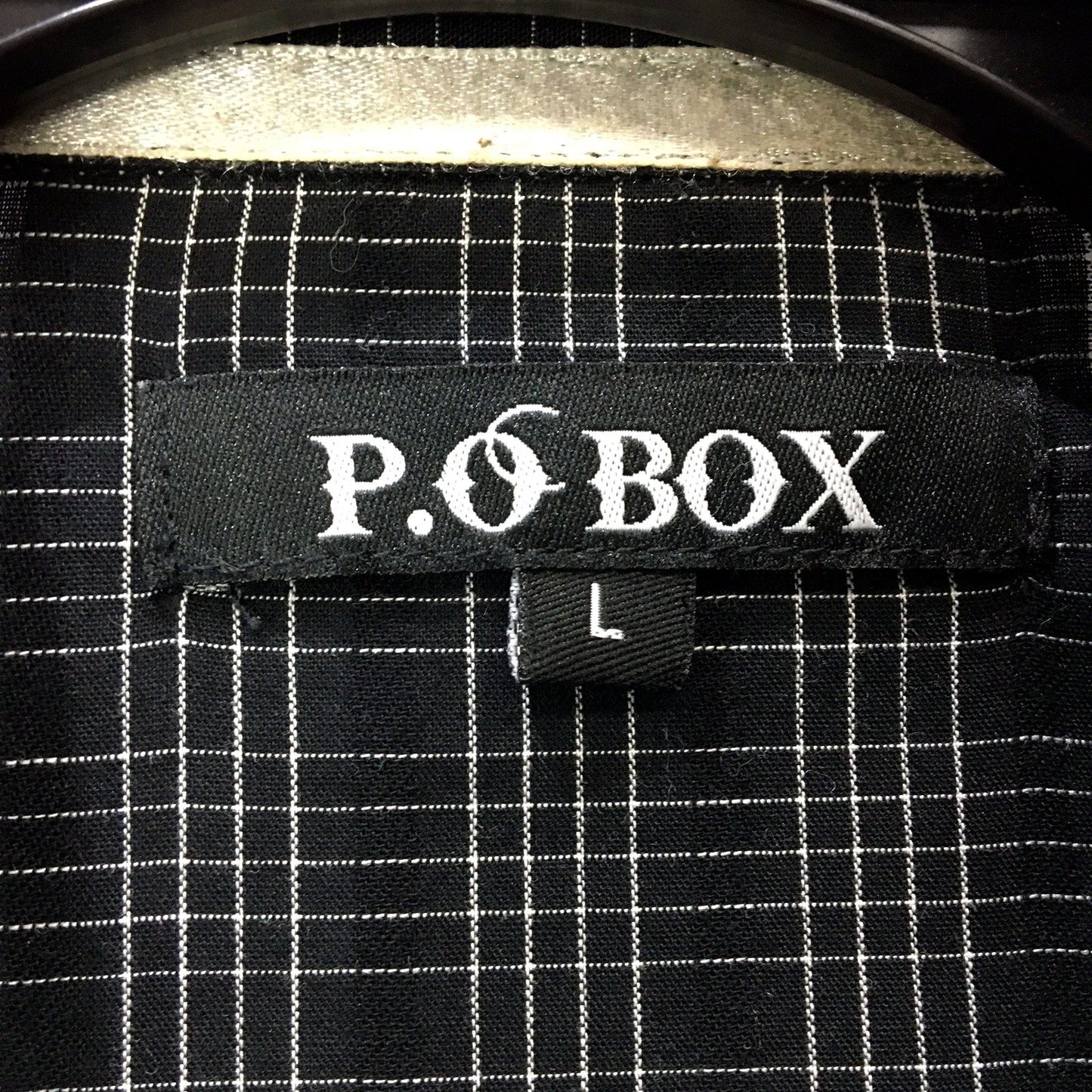 P.O. Box Mens Black and White Plaid Button-Down Shirt Cotton Casual Size L