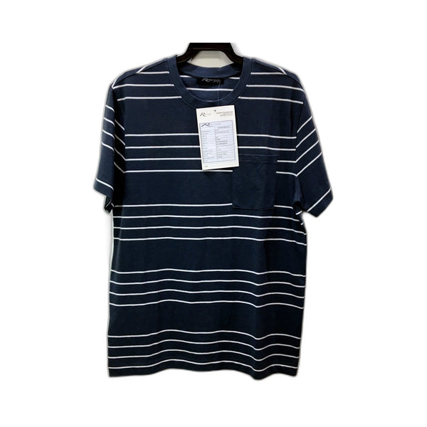 Renaissance Apparels Ltd. Mens Navy Blue and White Striped Short Sleeve NEW