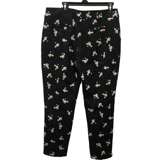 Dorothy Perkins Floral Print Pants Black with White flower Womens Size 14 NEW