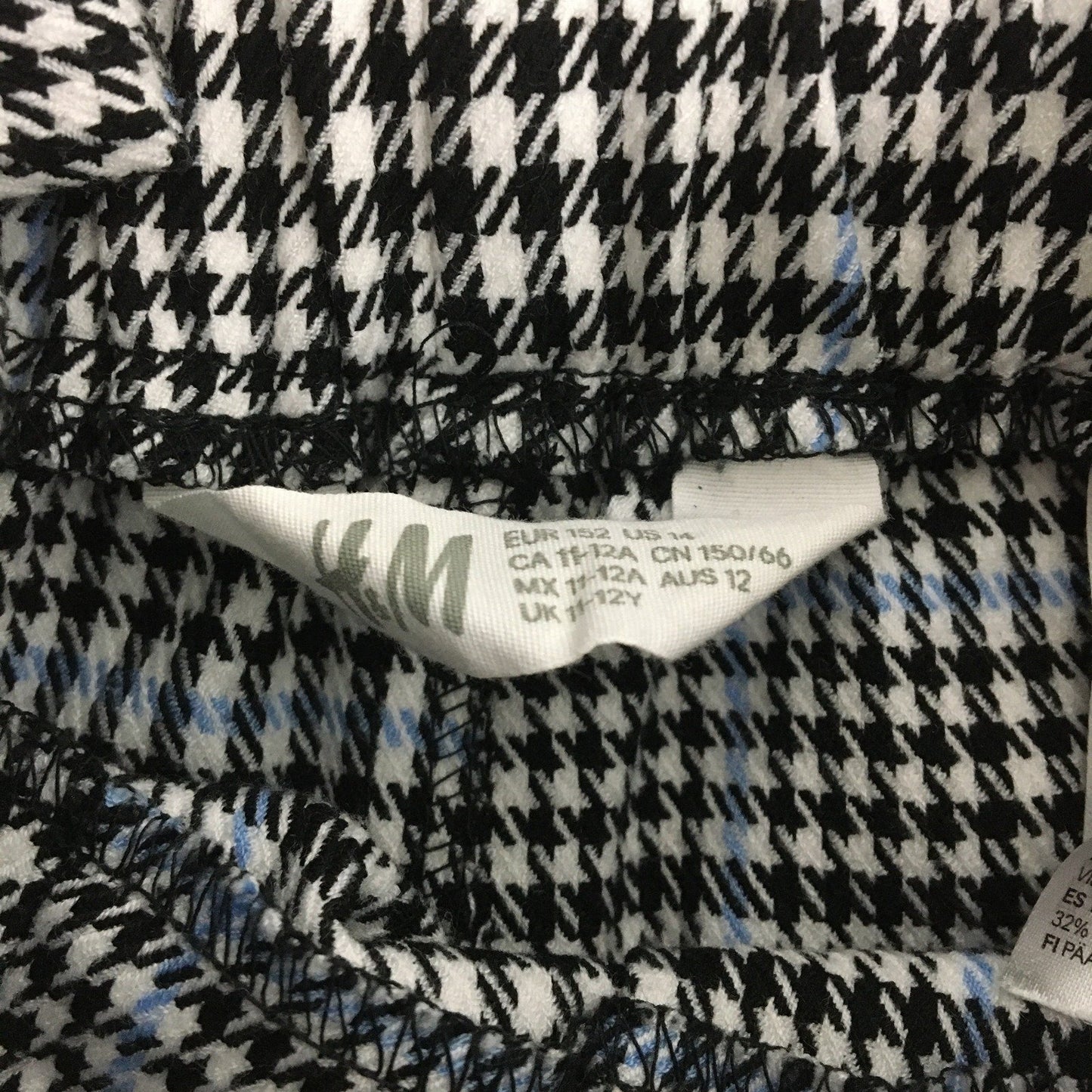 H & M Houndstooth Checkered Elastic Waist Trousers Black and White Women Size 12
