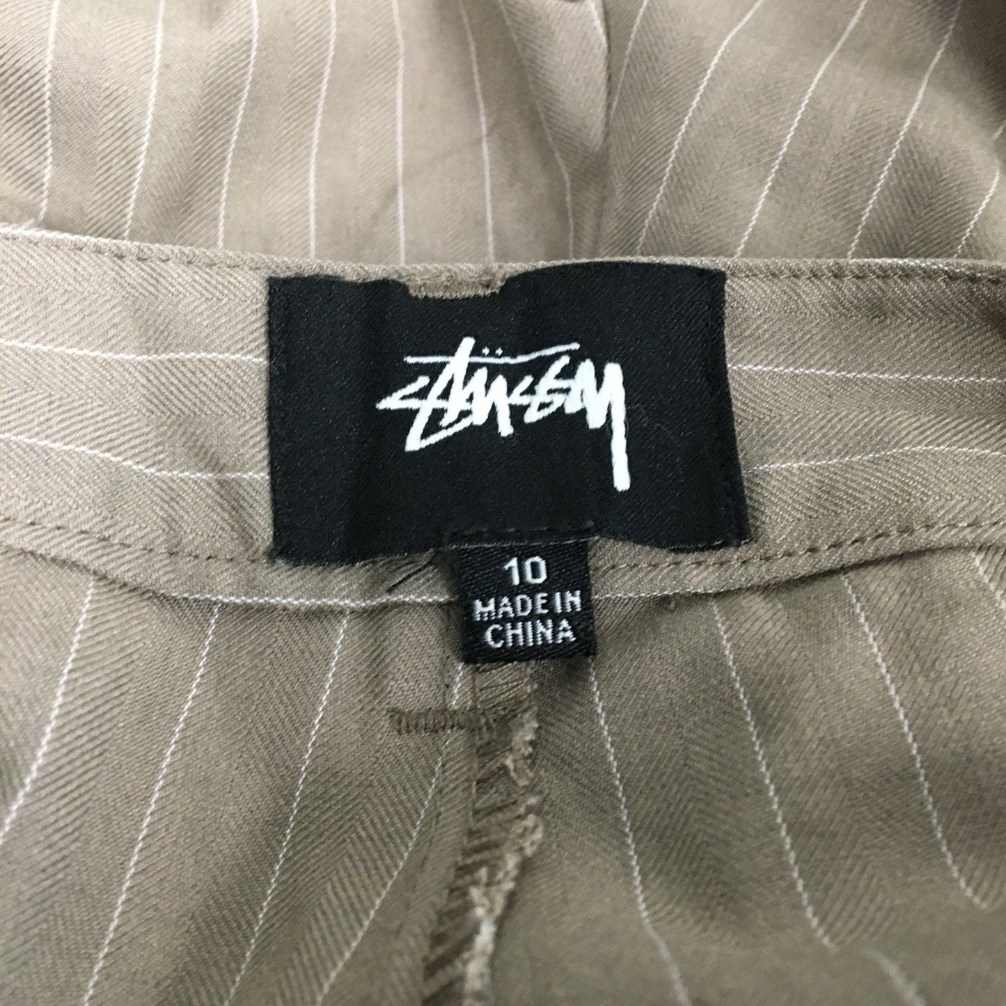 Stussy Pinstripe Dress Pants Relaxed Fit Tan/Beige Womens Size 10