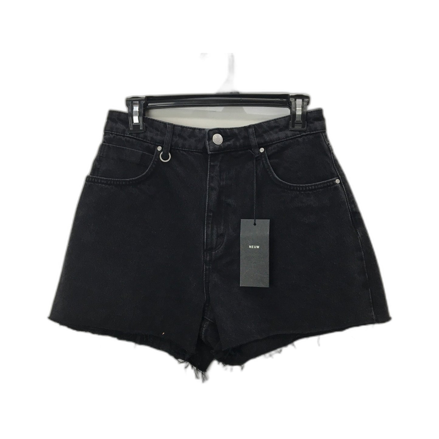Neuw Ryder High Rise Relaxed Fit Denim Shorts Black Distressed Hem Size 28 NEW