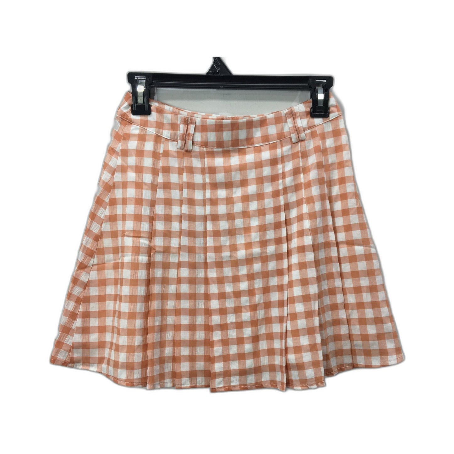 Alive Girl Pleated Gingham Mini Skirt Orange and White Plaid Women's Size 6