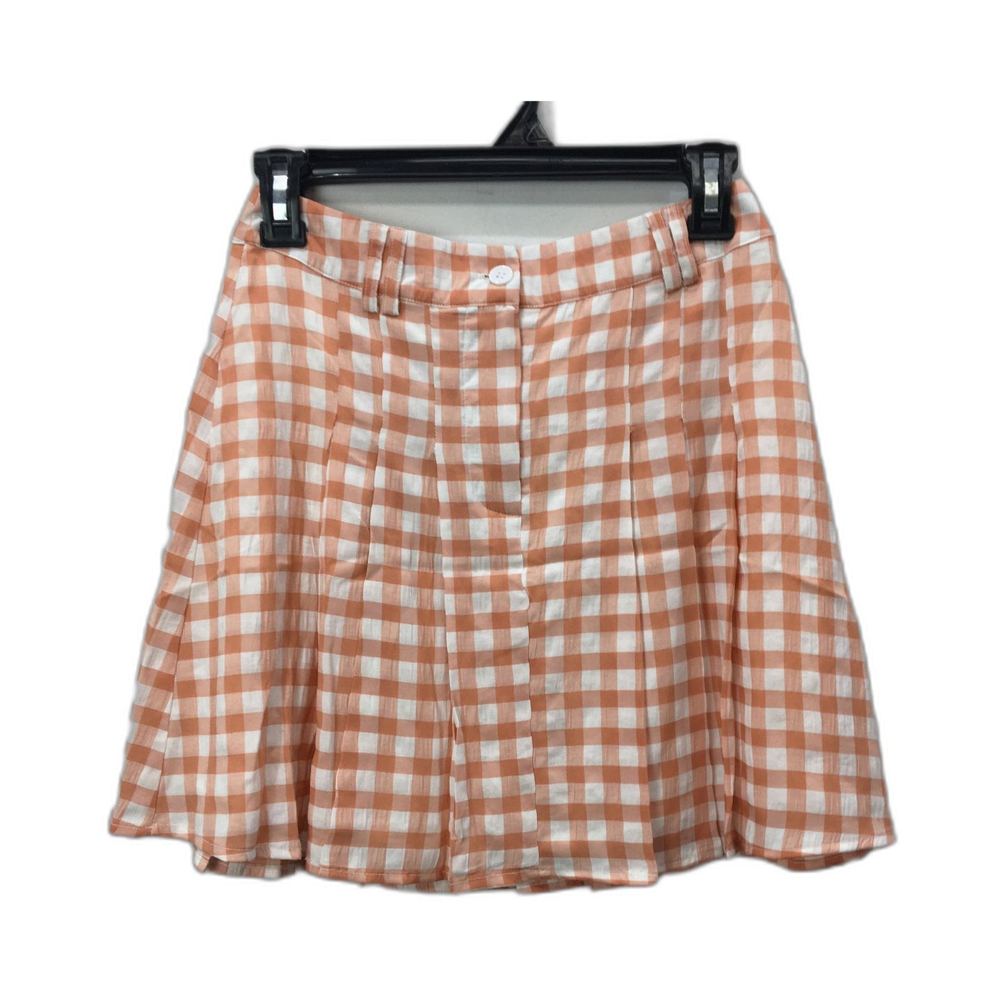 Alive Girl Pleated Gingham Mini Skirt Orange and White Plaid Women's Size 6