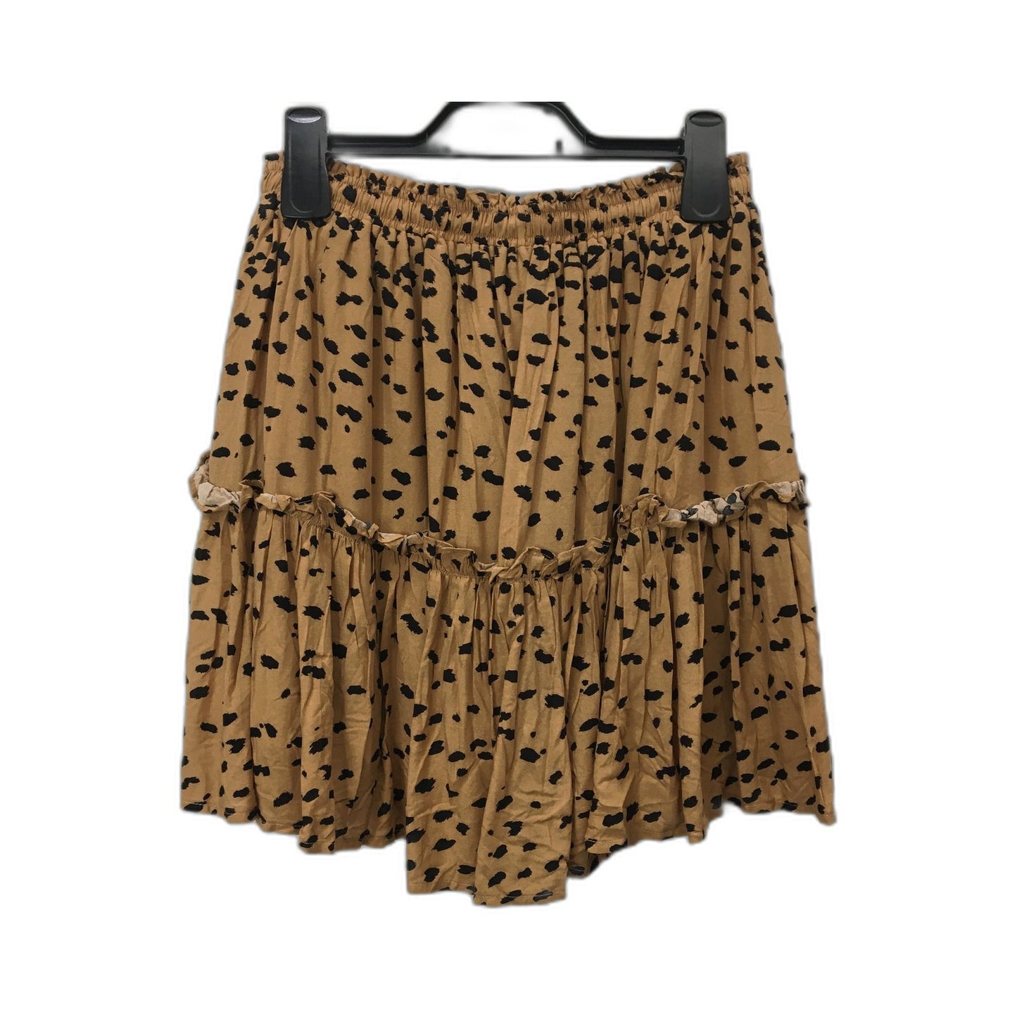 ghanda Tiered Ruffle Skirt Tan/Beige with Black Leopard Print Size S