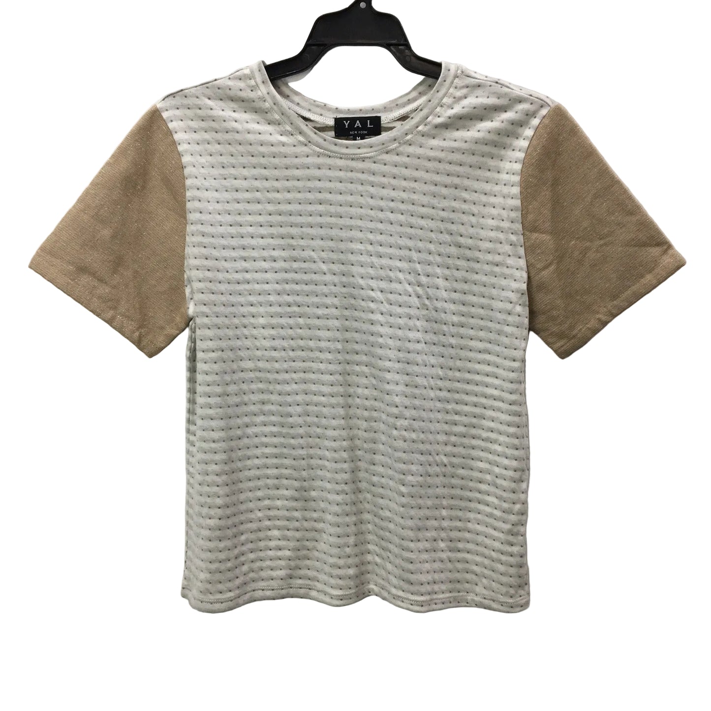 YAL Striped Pullover shirt Soft Comfortable Cotton Blend Gray and Tan Size M