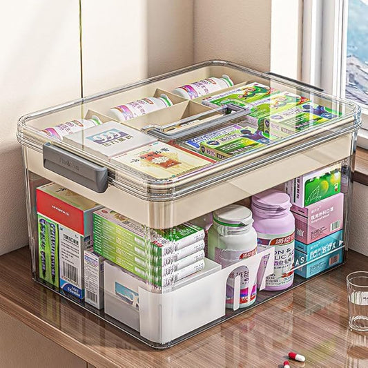 CARRORABI Transparent Medicine Cabinets Large Capacity Plastic Medicine NEW