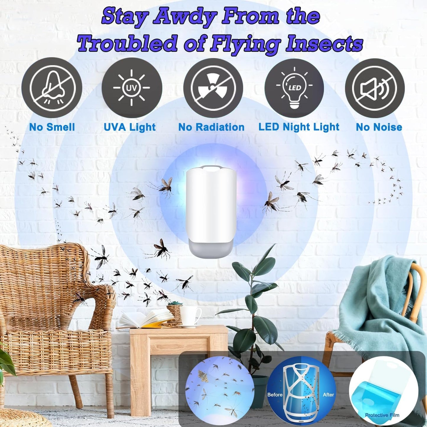 wakouter Plug-in Traps Fly Trap Bug Zapper with Night Light UV Attraction NEW