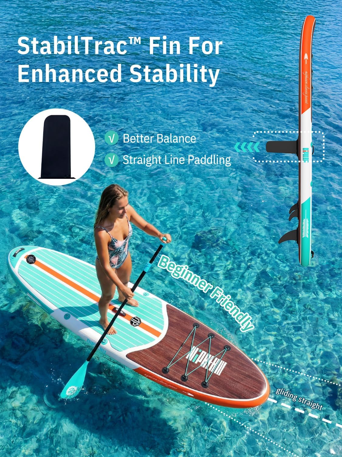 niphean Inflatable Stand Up Paddle Board with StabilTrac Fin Design NEW