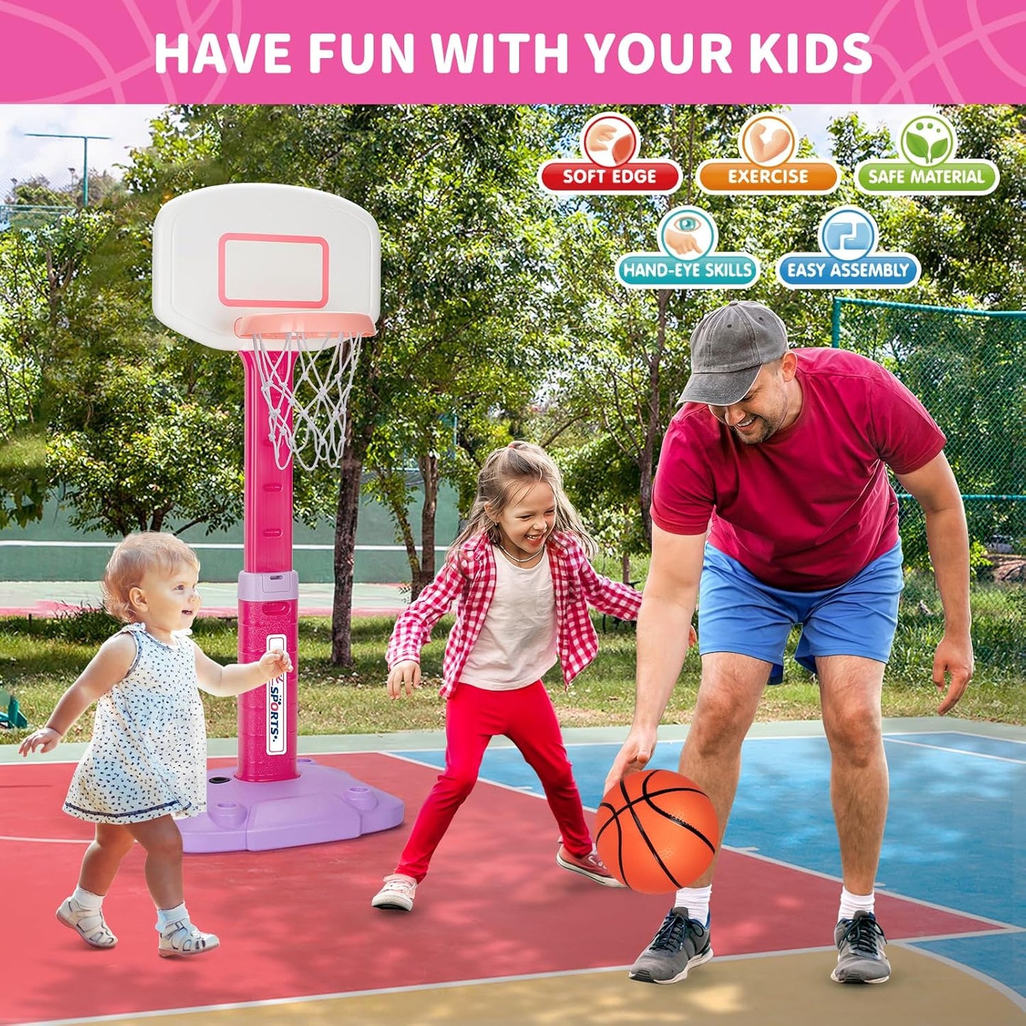 GMAOPHY Adjustable Indoor Basketball Hoop for Toddlers & Kids, Pink DEMO
