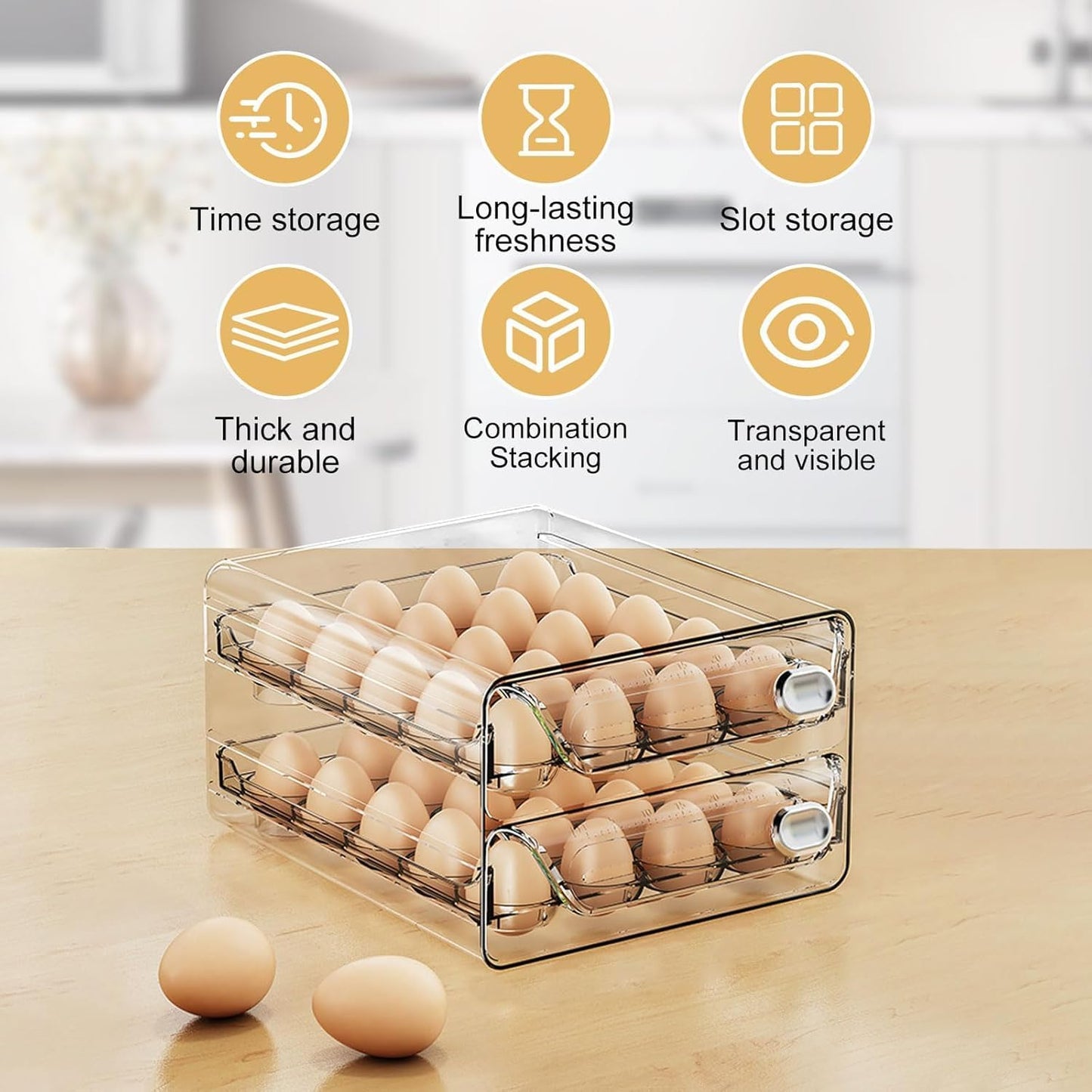 TOMVAES Clear Egg Holder Refrigerator Storage High Capacity Transparent DEMO