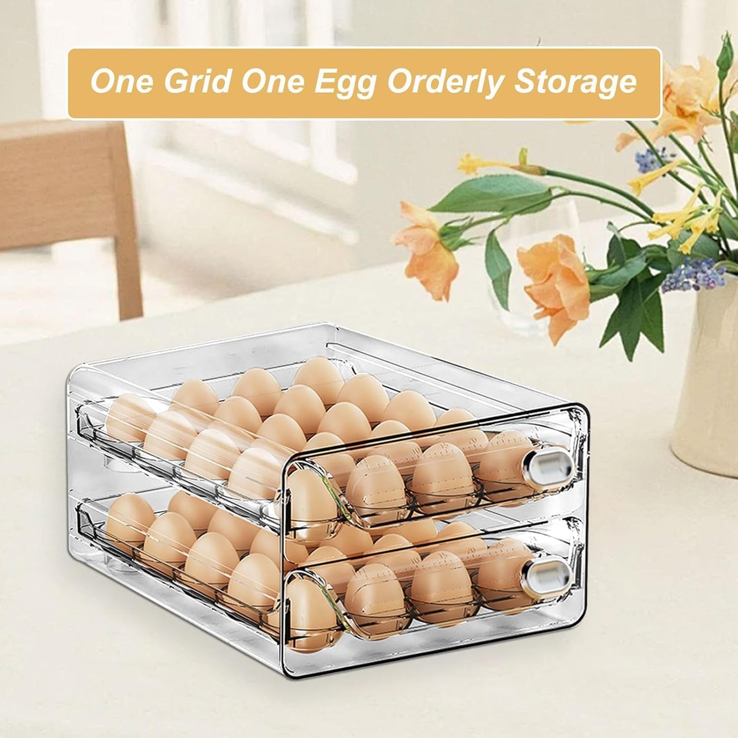 TOMVAES Clear Egg Holder Refrigerator Storage High Capacity Transparent DEMO