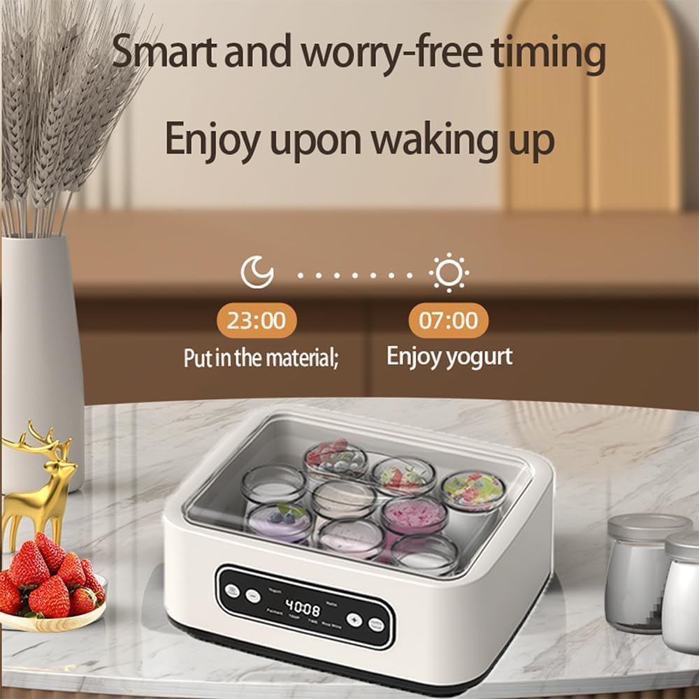 JSAUGXQYLYDB 1.6L Electric Yogurt Maker with 9 Glass Jars, White, DEMO