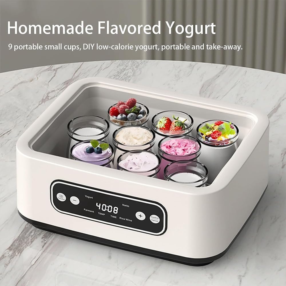 JSAUGXQYLYDB 1.6L Electric Yogurt Maker with 9 Glass Jars, White, DEMO