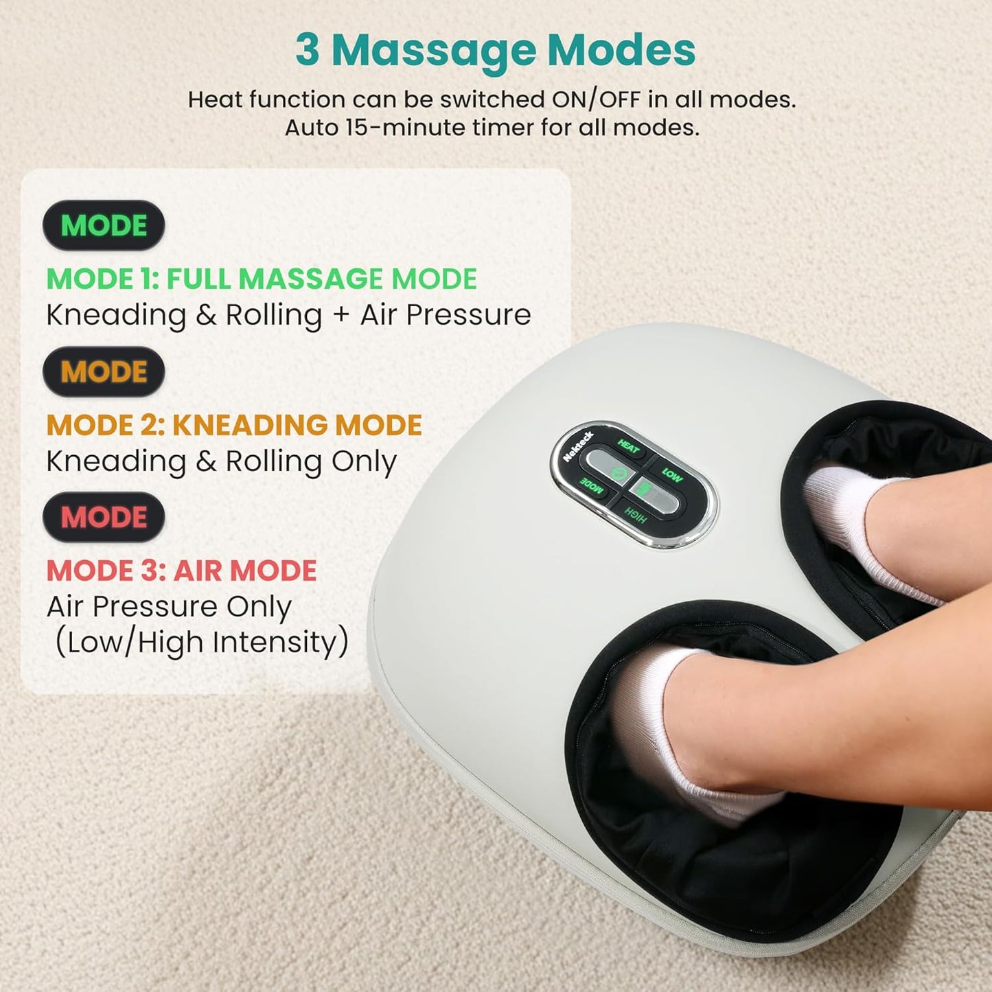 Nekteck Shiatsu Foot Massager with Heat, Air Compress, Beige, Upgraded DEMO