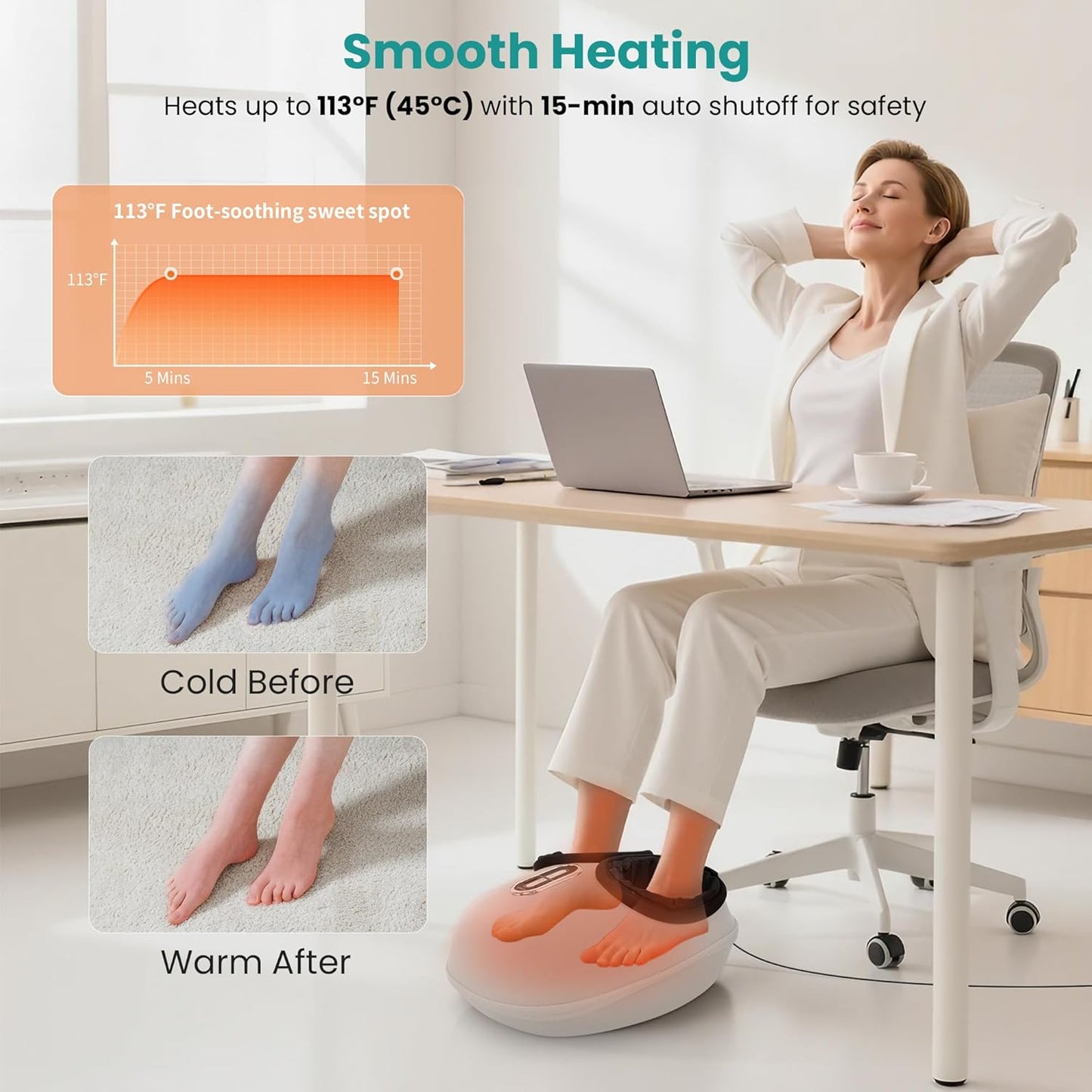 Nekteck Shiatsu Foot Massager with Heat, Air Compress, Beige, Upgraded DEMO