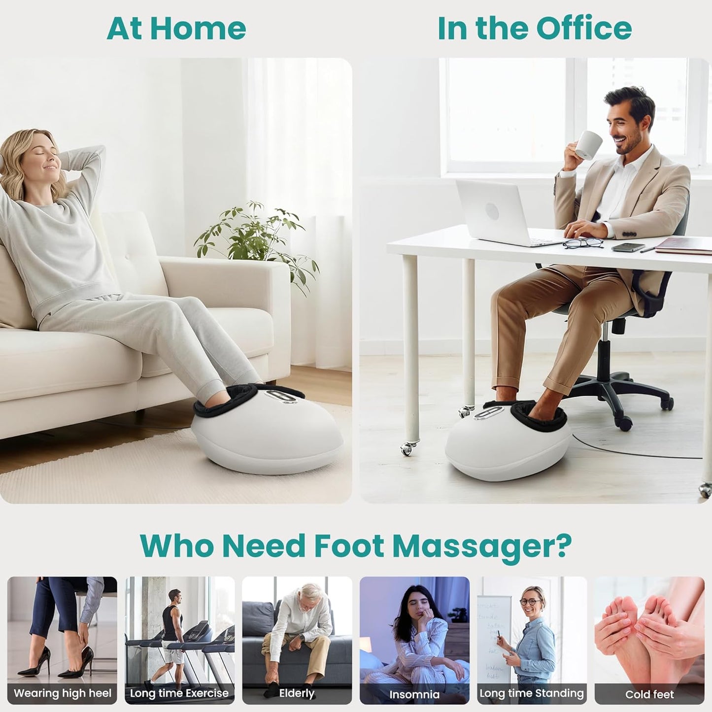 Nekteck Shiatsu Foot Massager with Heat, Air Compress, Beige, Upgraded DEMO