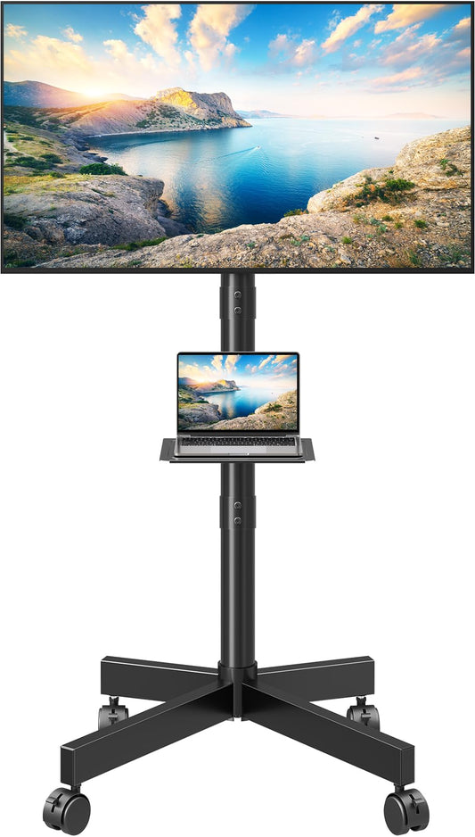 MOUNTUP Portable TV Floor Stand Mobile Cart for 23-60 Inch TVs, Black, DEMO