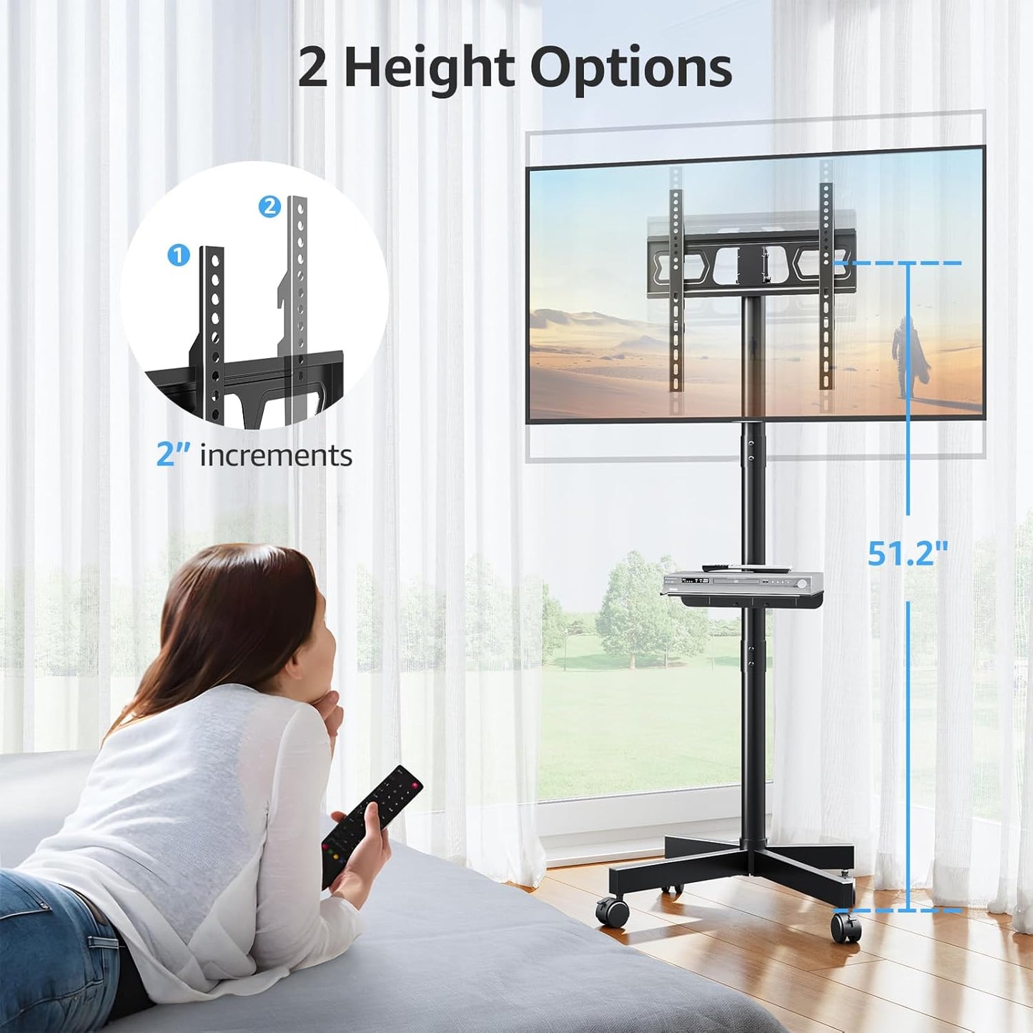 MOUNTUP Portable TV Floor Stand Mobile Cart for 23-60 Inch TVs, Black, DEMO
