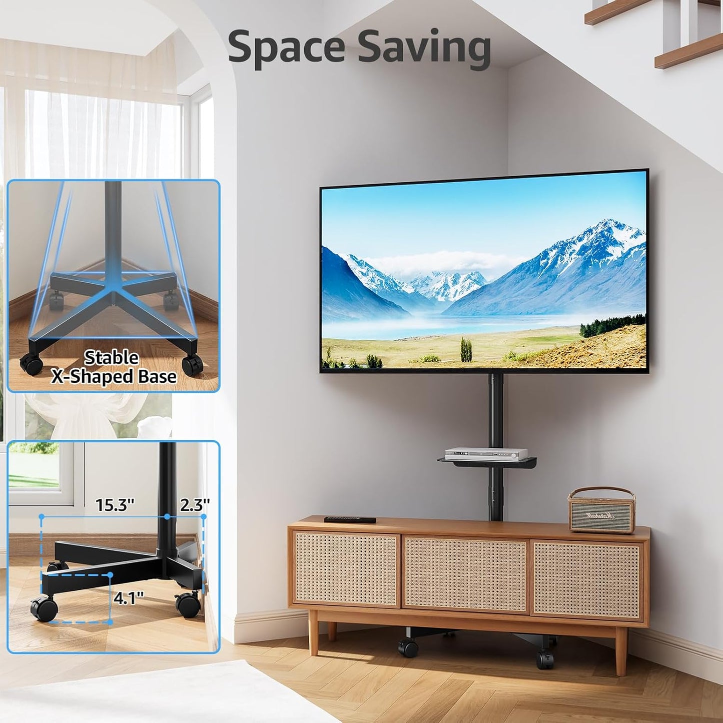 MOUNTUP Portable TV Floor Stand Mobile Cart for 23-60 Inch TVs, Black, DEMO