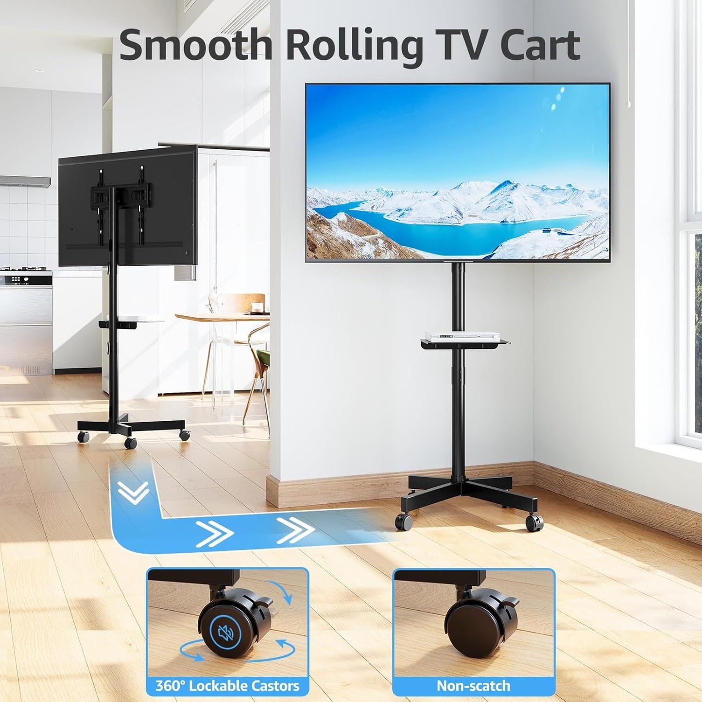 MOUNTUP Portable TV Floor Stand Mobile Cart for 23-60 Inch TVs, Black, DEMO