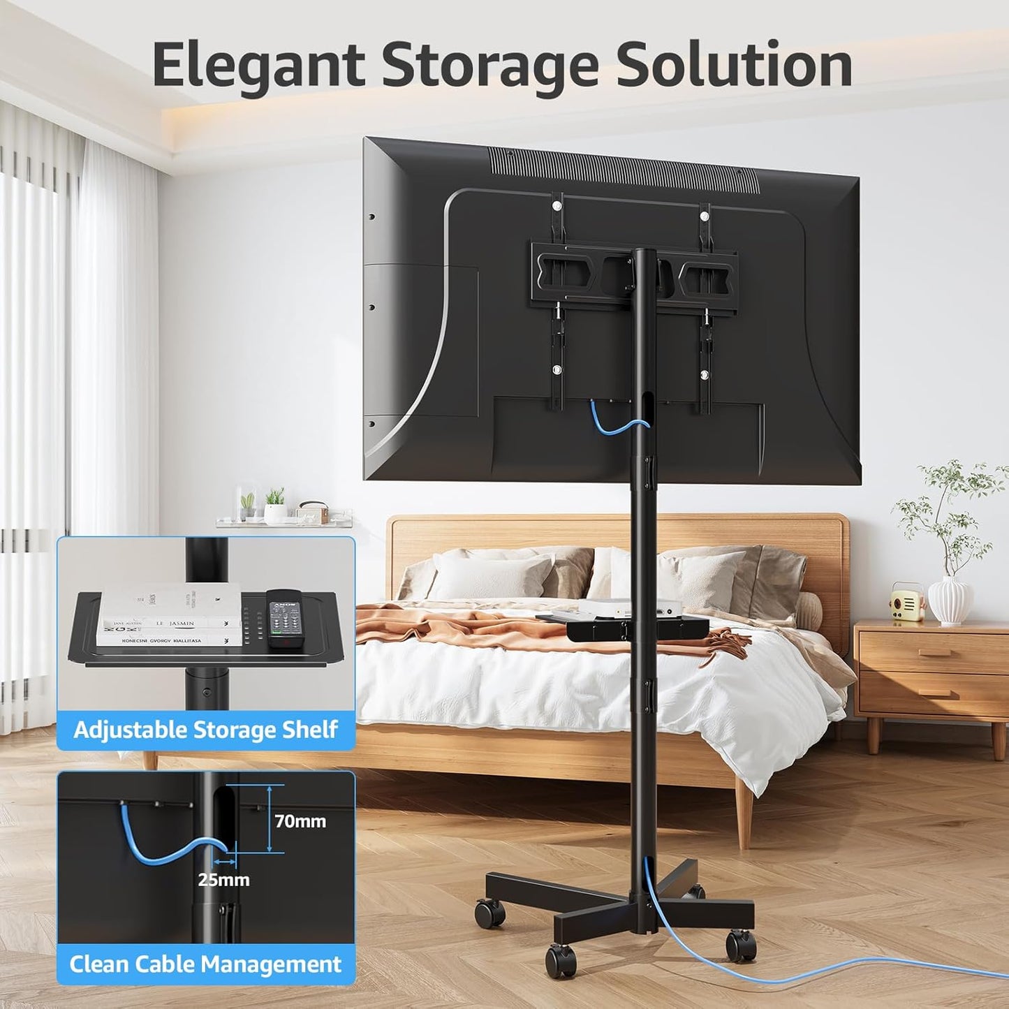 MOUNTUP Portable TV Floor Stand Mobile Cart for 23-60 Inch TVs, Black, DEMO
