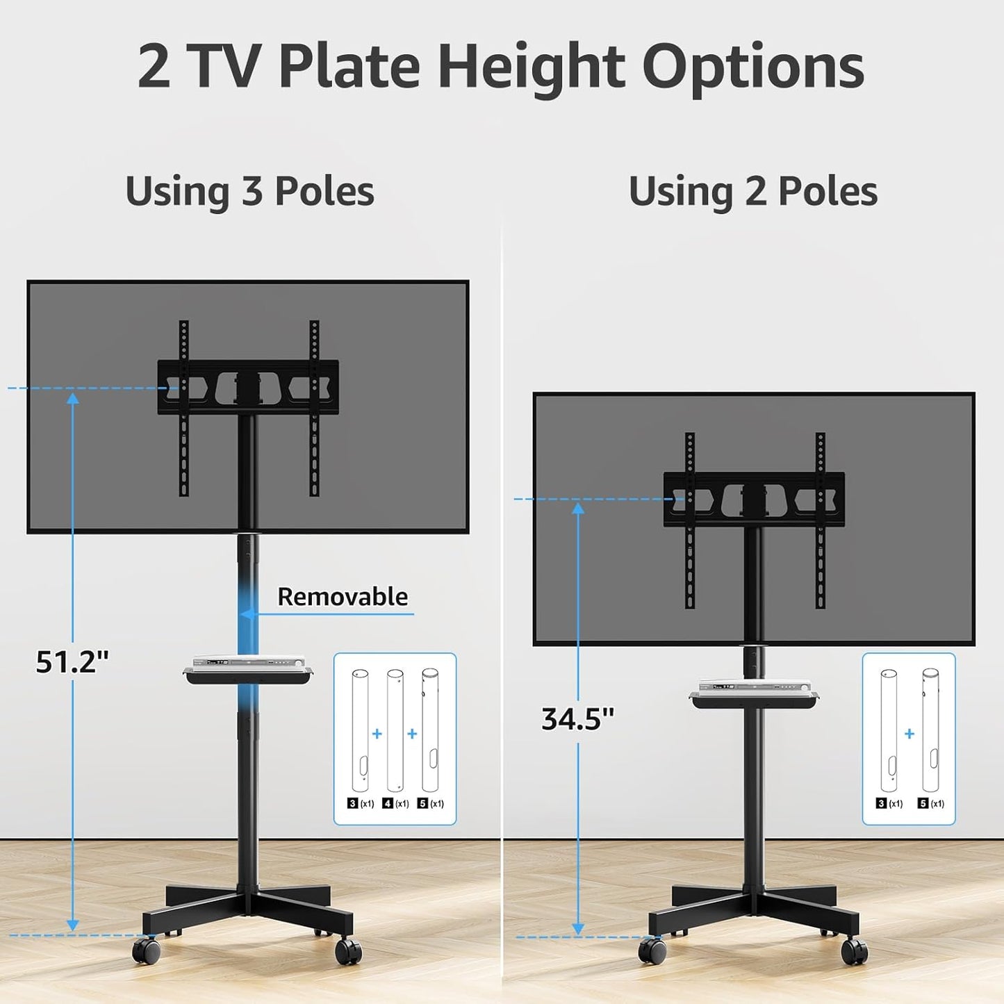 MOUNTUP Portable TV Floor Stand Mobile Cart for 23-60 Inch TVs, Black, DEMO
