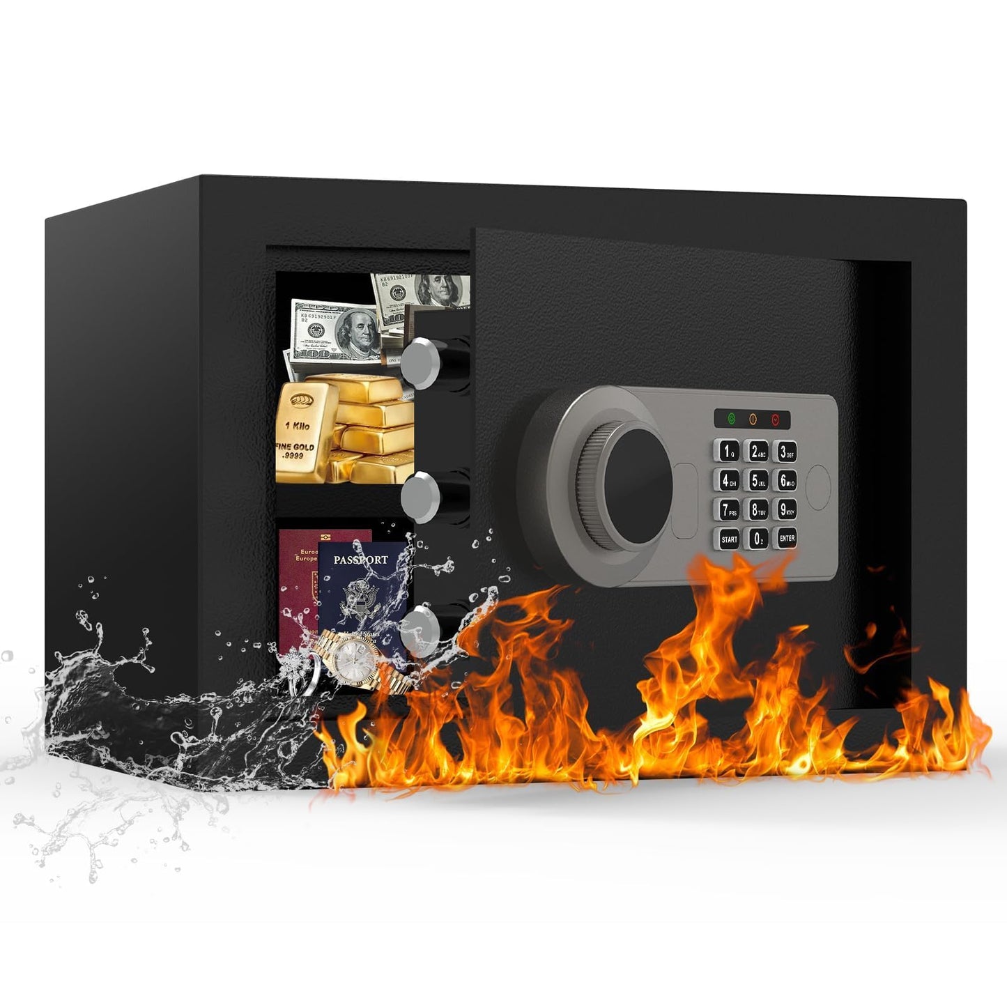 Diyife Heavy Duty Digital Safe Box with 3 Anti-Theft Bolts, Black, Secure DEMO