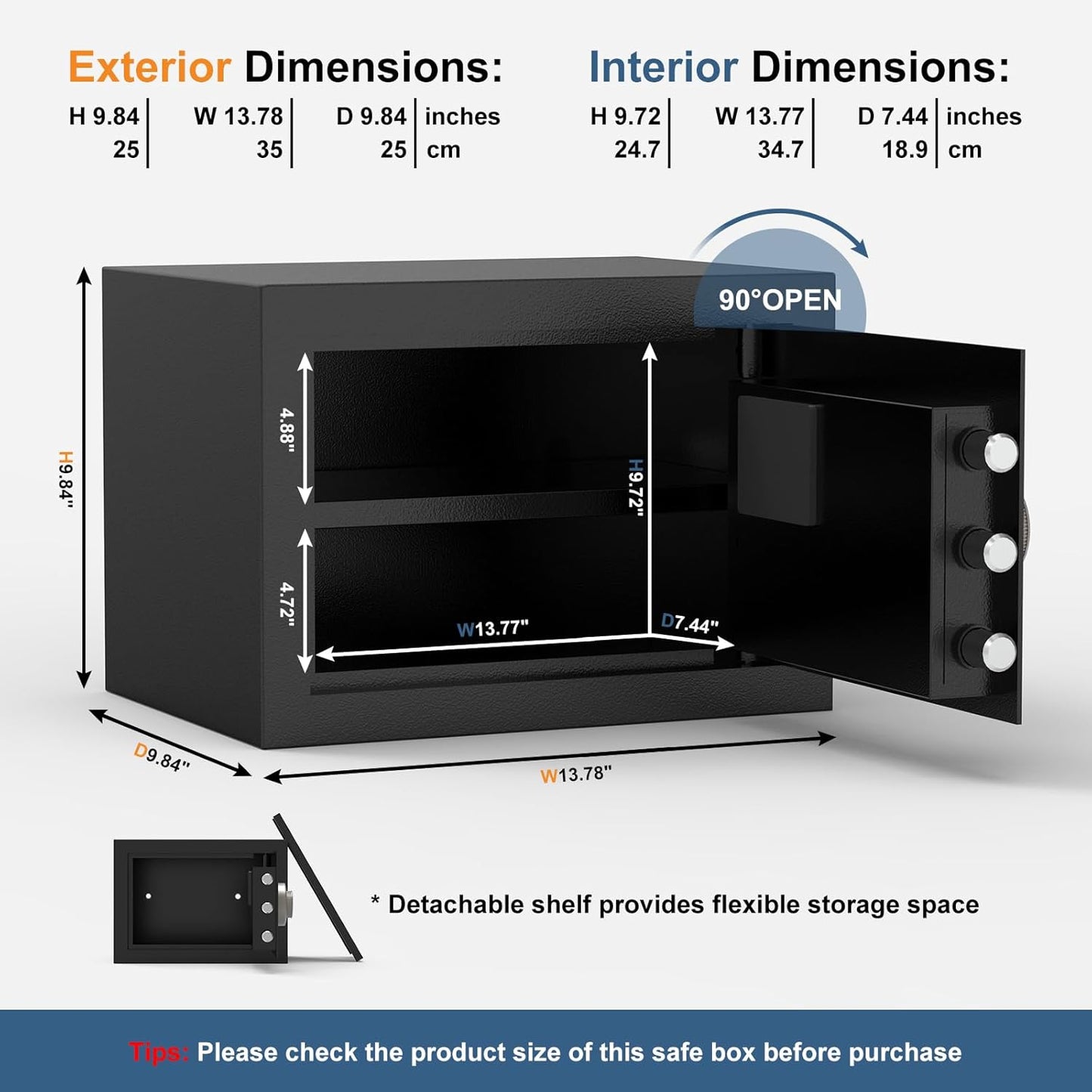 Diyife Heavy Duty Digital Safe Box with 3 Anti-Theft Bolts, Black, Secure DEMO