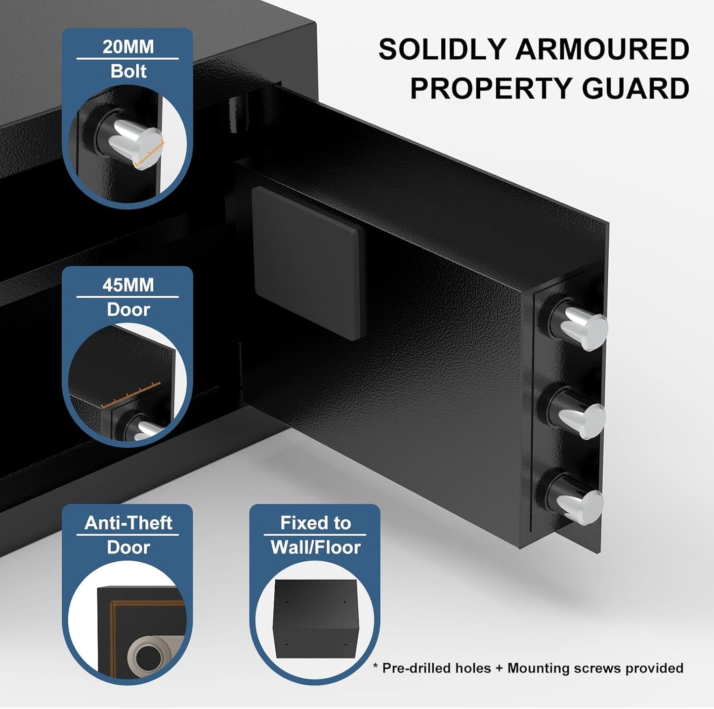 Diyife Heavy Duty Digital Safe Box with 3 Anti-Theft Bolts, Black, Secure DEMO