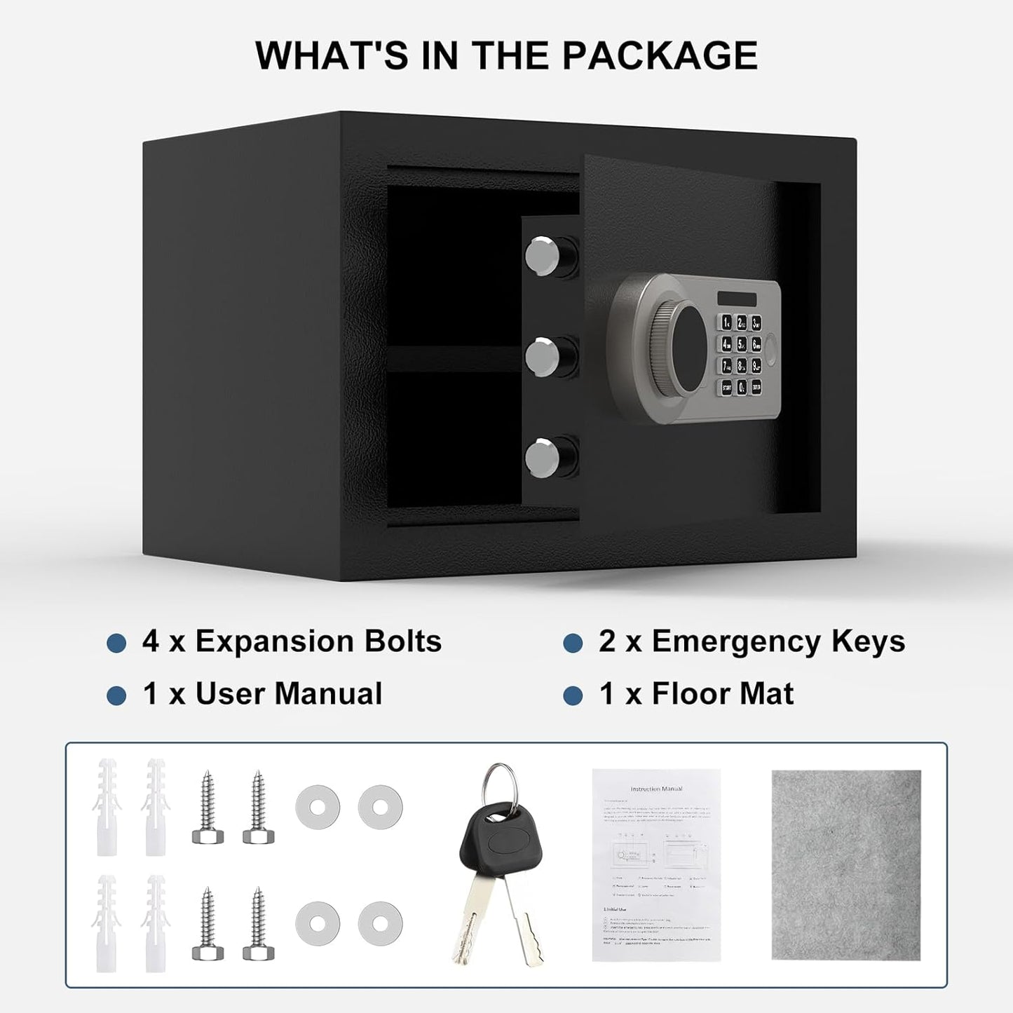 Diyife Heavy Duty Digital Safe Box with 3 Anti-Theft Bolts, Black, Secure DEMO