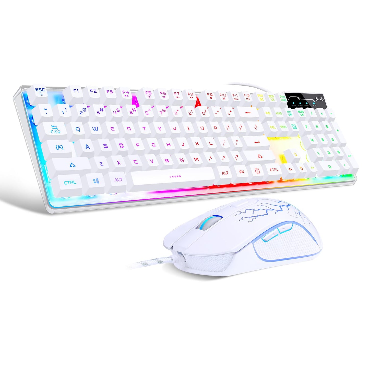 MageGee K1 RGB LED Backlit Keyboard and Mouse Combo White 104 Key Computer DEMO