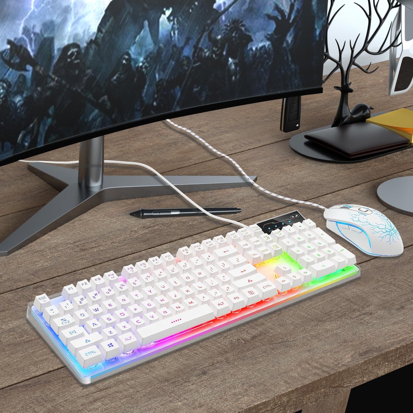 MageGee K1 RGB LED Backlit Keyboard and Mouse Combo White 104 Key Computer DEMO
