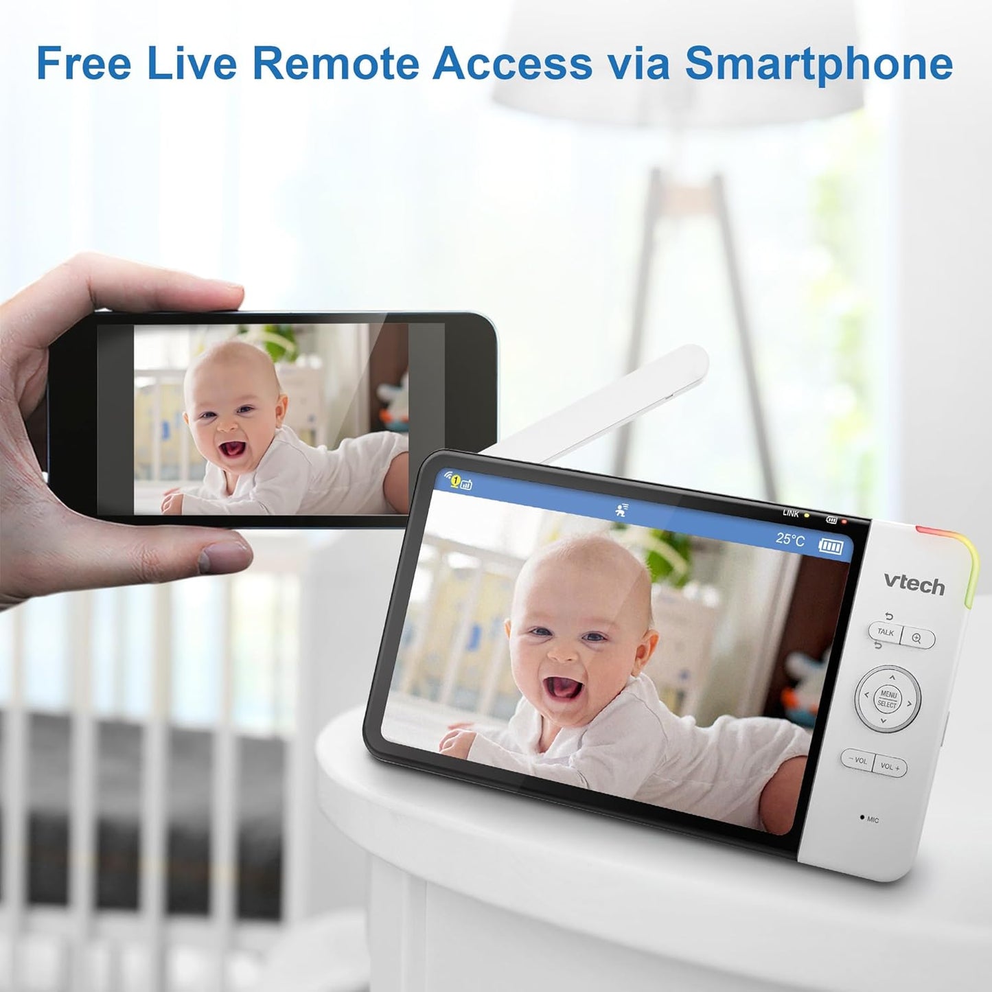 VTech RM7764HDV2 7" Smart HD Pan & Tilt Video Baby Monitor 2-Camera Remote DEMO