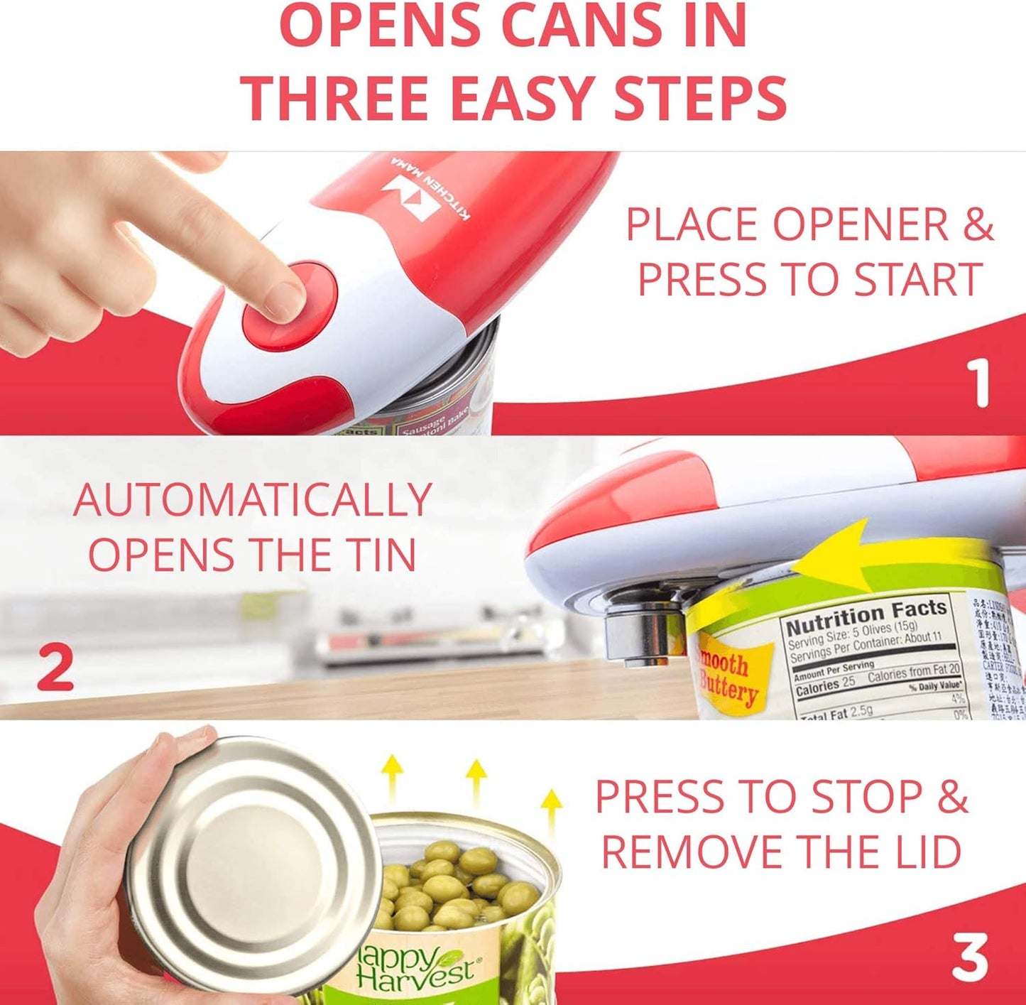 Kitchen Mama Electric Can Opener Automatic Hands-Free Cans Red Size 18 x 7 DEMO