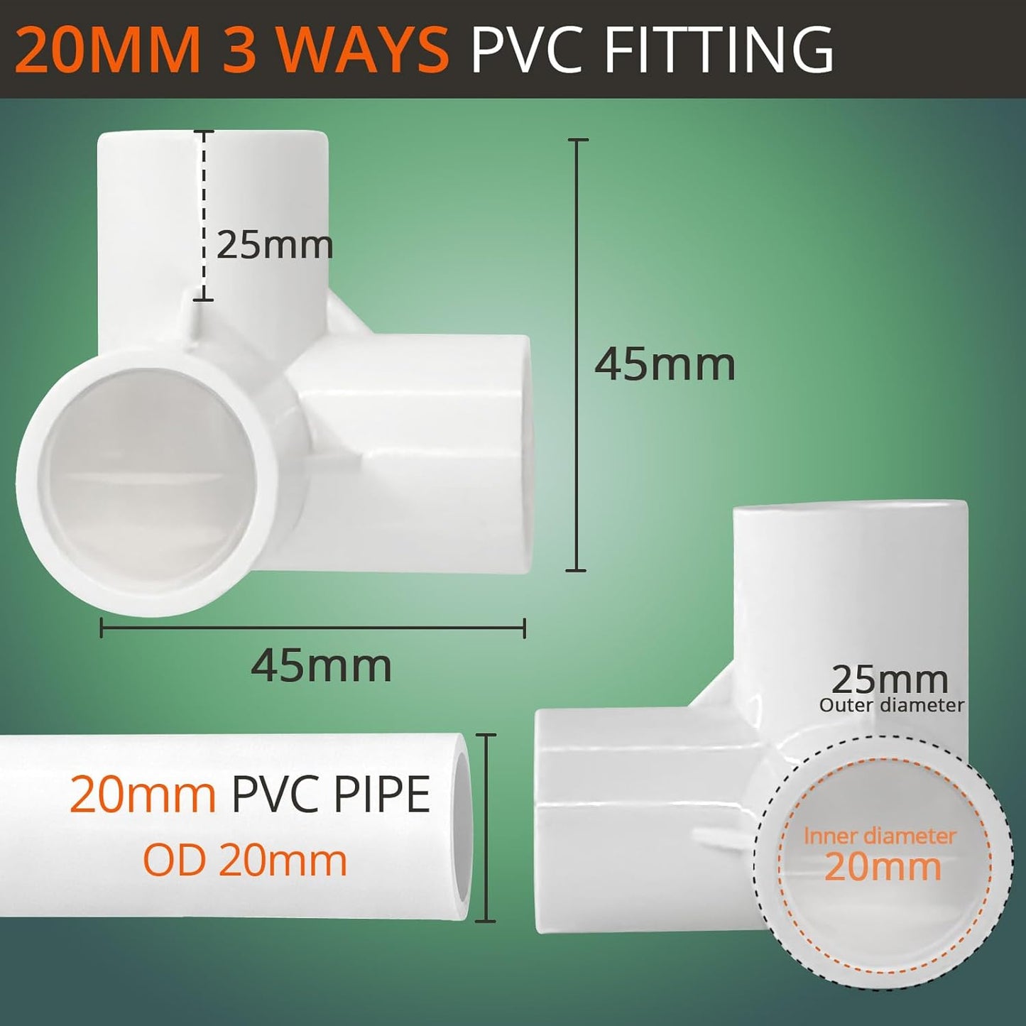 Gardeningwill 3-Way PVC Fitting Heavy Duty Greenhouse Frame White Size 20mm DEMO