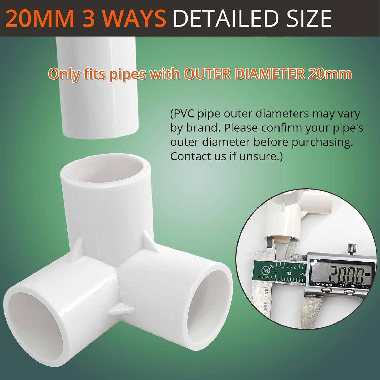 Gardeningwill 3-Way PVC Fitting Heavy Duty Greenhouse Frame White Size 20mm DEMO
