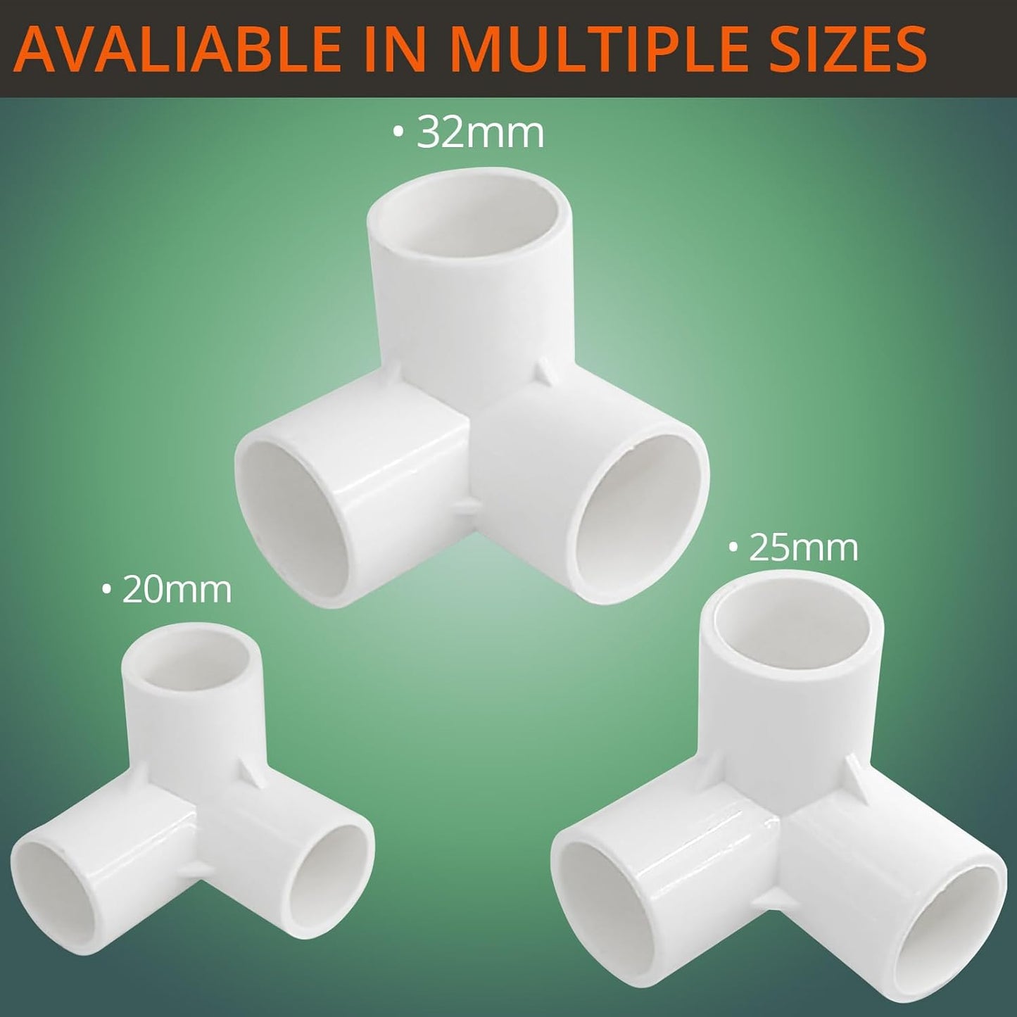 Gardeningwill 3-Way PVC Fitting Heavy Duty Greenhouse Frame White Size 20mm DEMO