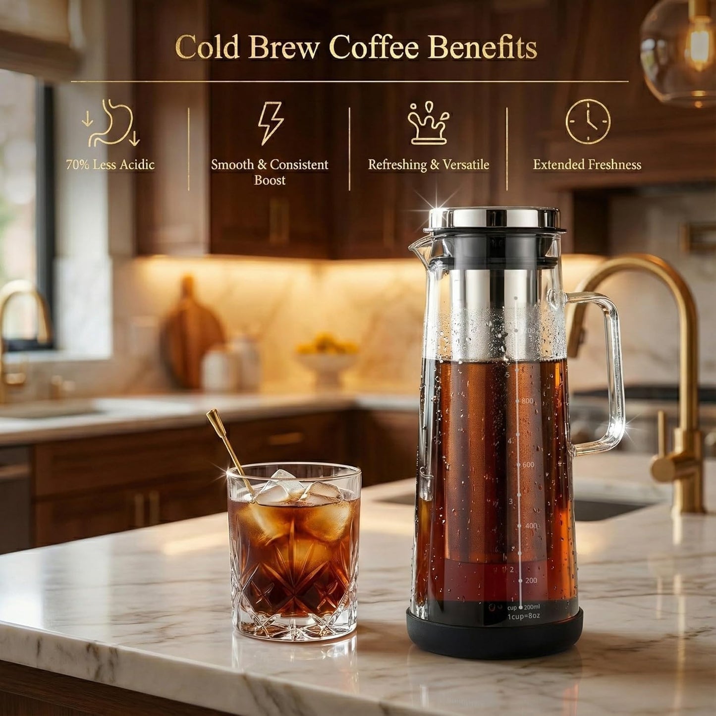 Nexylos 1.5L Cold Brew Coffee Maker and Iced Tea Jug Borosilicate Glass DEMO