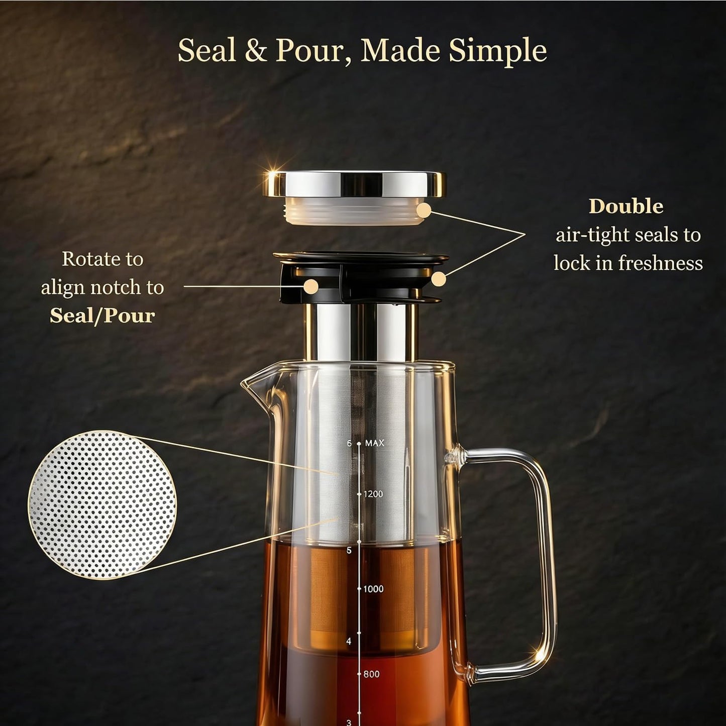 Nexylos 1.5L Cold Brew Coffee Maker and Iced Tea Jug Borosilicate Glass DEMO