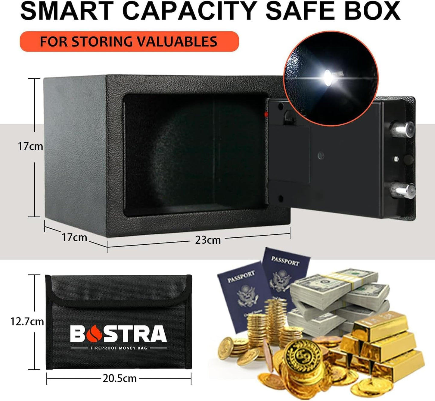 Voncabay Fireproof Cabinet Safe with Sensor Light and Digital Lock Black DEMO