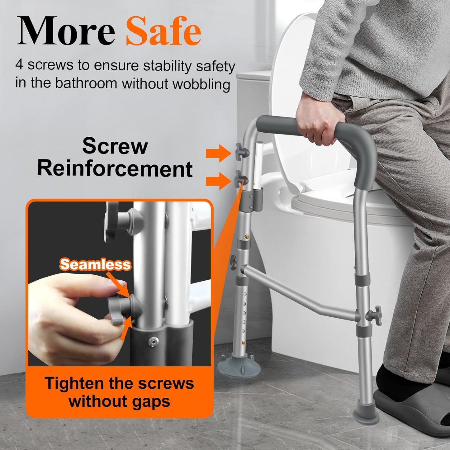 DePango Adjustable Handicap Toilet Safety Rails with Handles Bathroom DEMO