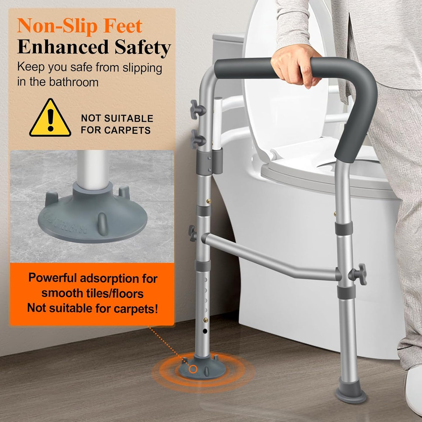 DePango Adjustable Handicap Toilet Safety Rails with Handles Bathroom DEMO