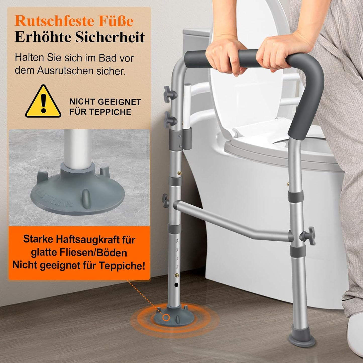 DePango Adjustable Handicap Toilet Safety Rails with Handles Bathroom DEMO