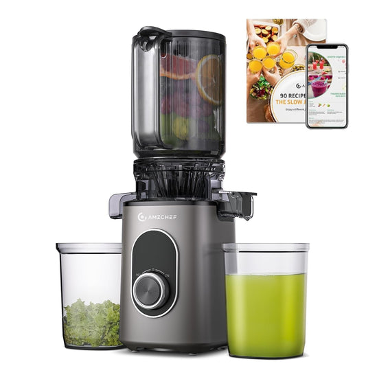 AMZCHEF Cold Press Slow Juicer with 1.5L Feeding Chute for Whole Fruit Gray DEMO