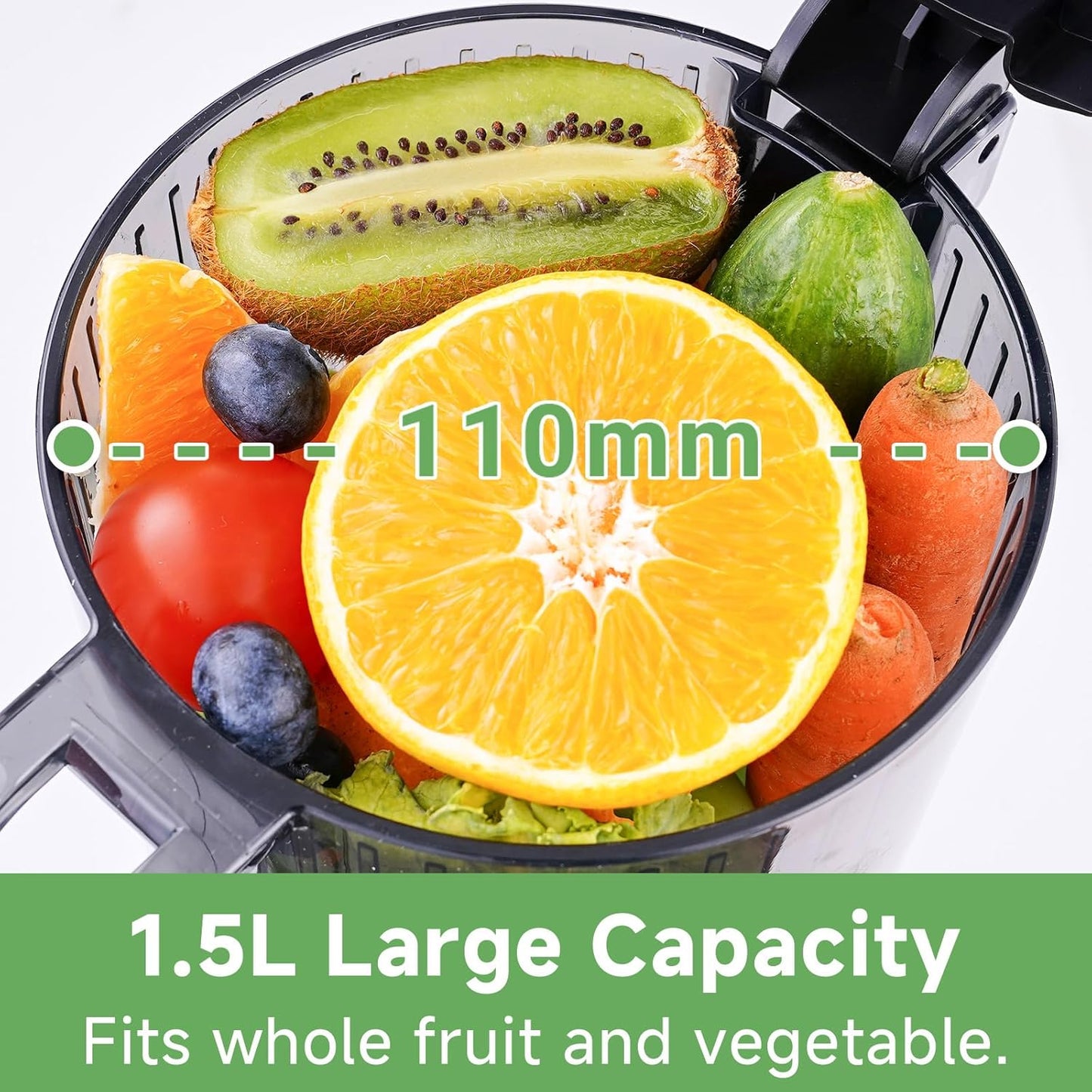 AMZCHEF Cold Press Slow Juicer with 1.5L Feeding Chute for Whole Fruit Gray DEMO